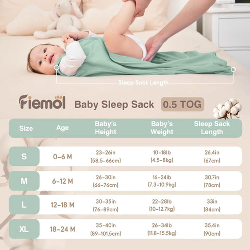 0-6 100% 3 Pack 0.5 Baby Sleep Sack Months, Cotton Sleeping Sack for Newborn and Infant, Baby Wearable Blanket, Tog