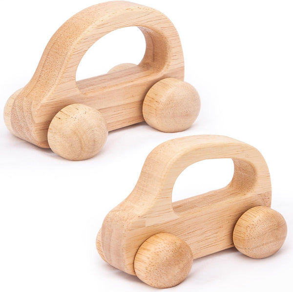 Wooden Baby Cars Toys - 2 PCS Wooden Cars for Toddlers 1-3, Montessori Toys for Babies 0-12 Months, Neutral Nursery
