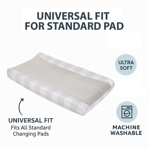 Cozy Gray & White Buffalo Check Changing Pad Cover - NoJo