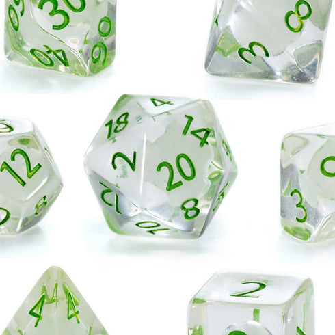 Gake Keeper Games & Dice: Firefly Dice - 7 Piece Resin Dice Set, Glow-in-The-Dark RPG Accessory