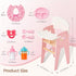 Set, 18 Inch Giant bean Wooden Baby Doll High Chair with Feeding Pretend Play Feeding Seat for Dolls, Includes Bib