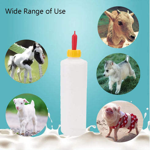 Goat Nipple and Bottles Set, 12 Pieces Small Animal Milk Drink Kit, 400 ml Lamb Feeding Bottle, White