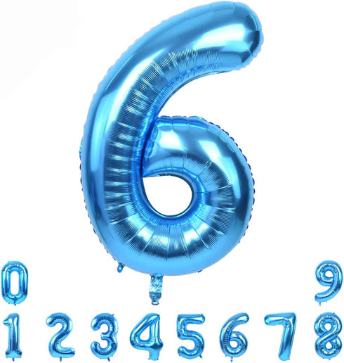 TONIFUL 40 Inch Blue Large Numbers Balloon 0-9, Big Number 6 Foil Mylar for Birthday Party, Wedding, Engagement