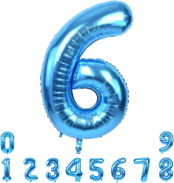 TONIFUL 40 Inch Blue Large Numbers Balloon 0-9, Big Number 6 Foil Mylar for Birthday Party, Wedding, Engagement