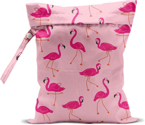 CQM Pink Flamingo Wet Bags 12x10 Inch, Flamingos Seamless Pattern Waterproof Travel Laundry