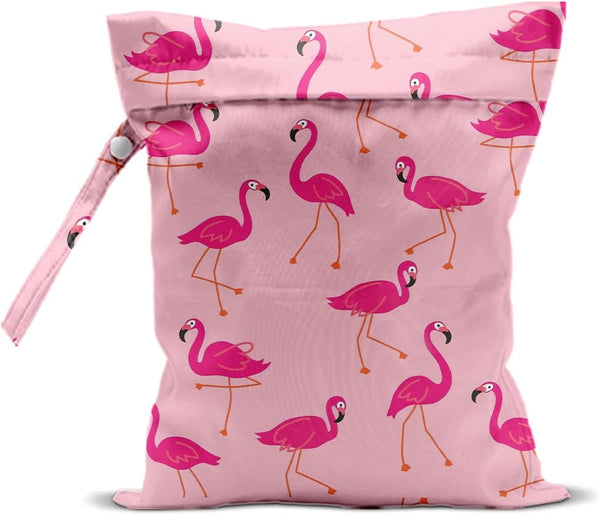 CQM Pink Flamingo Wet Bags 12x10 Inch, Flamingos Seamless Pattern Waterproof Travel Laundry