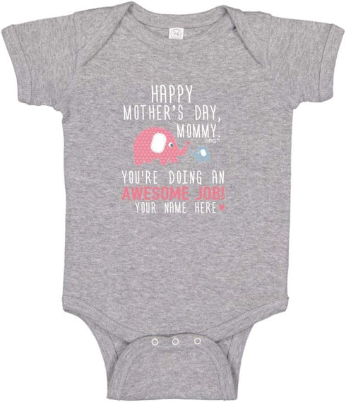 Personalized Gifts Set Personalized Happy Mother's Day Baby Bodysuit & Bib - Blue Elephant