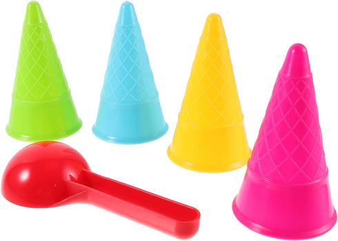 Toyvian Kids Beach Toys Ice Cream Cone Scoop Model Play Toys, 5 Pieces for Outdoor Fun (Random Color)