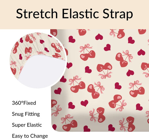 Cstdyfrv 52''x28'' Valentine's Day Cherry Baby Boys Girls Crib Sheets Pink Cherry Bows Love Heart Toddler Bed Sheets