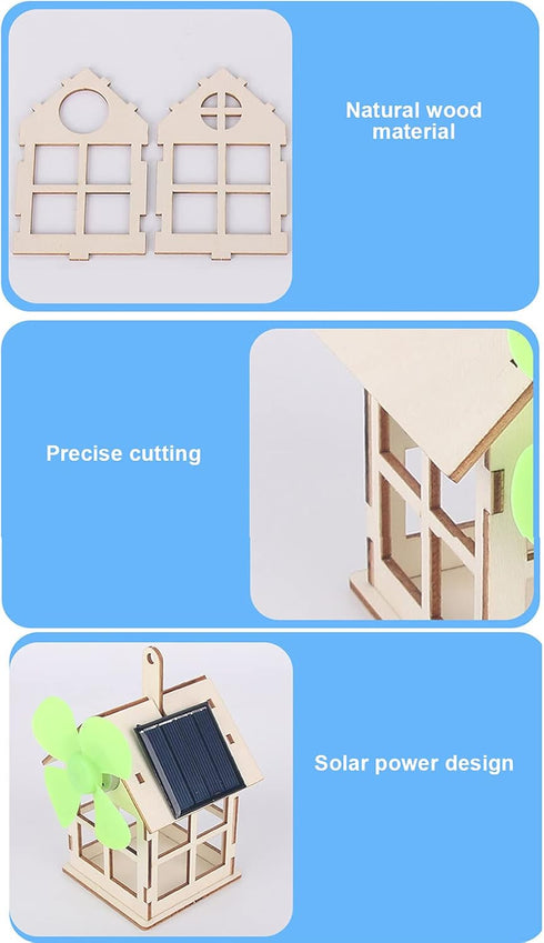 Windmill Wooden House Experiment Toy, Solar Powered DIY Kids Science Educational Experiment Toy