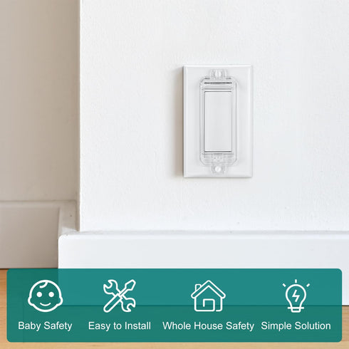 CLYMENE Light Switch Cover Guard, Child Proof Wall Switch Cover for Rocker Style Lights (Clear, 4 Pack)