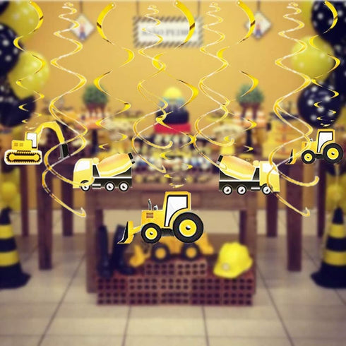 30PCS Construction Hanging Swirls Decorations for Birthday Party, Baby Shower, Car Excavator Bulldozer Ceiling Decor