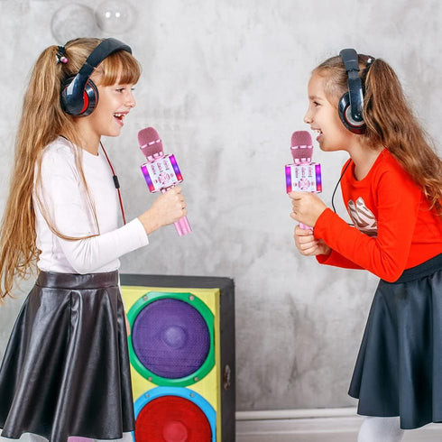 Amazmic Kids Karaoke Microphone with Lights, Birthday Gift for Girls and Boys Age 3-8 (Light Pink)