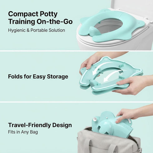 Foldable Travel Potty Seat for Toddler, Portable Toilet Training Seat for Kids on The Go, Fits Round & Oval Toilets