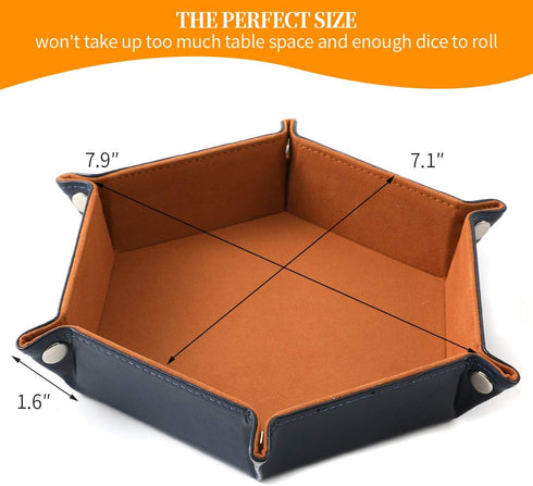 2 Pcs Portable Folding Dice Rolling Tray Set, Navy Blue and Camel PU Leather and Velvet Holder for RPG DND Games