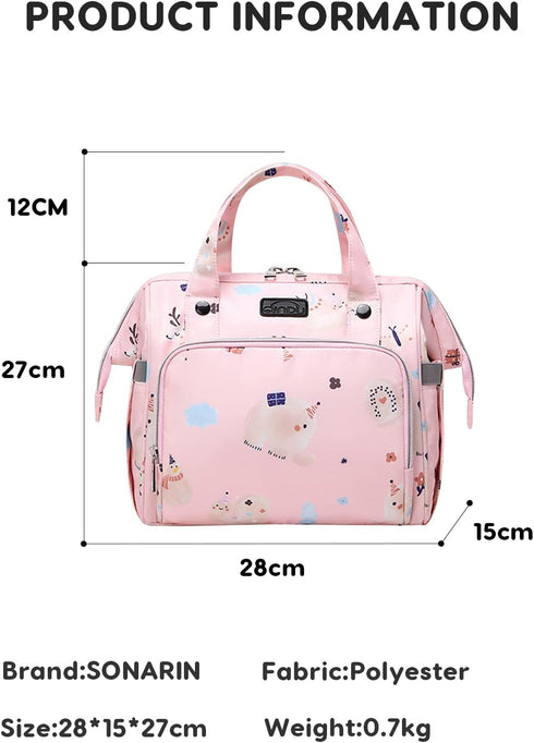 SONARIN Mommy Multifunctional Diaper Bag, Lightweight Waterproof Travel Nappy Changing Tote Shoulder Bag (Pink)
