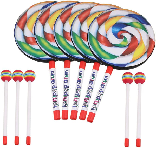 lovermusic 5PCS Lollipop Shape Drum Hand Drum Musical Instruments, Colorful Sound Toys