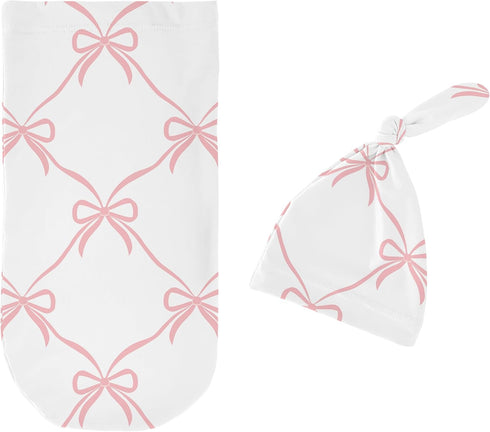 Set, Sweet Jojo Designs Baby Cocoon Swaddle & Beanie (Pink Bows) for Girls, Infant/Newborn Wearable Blanket Jersey