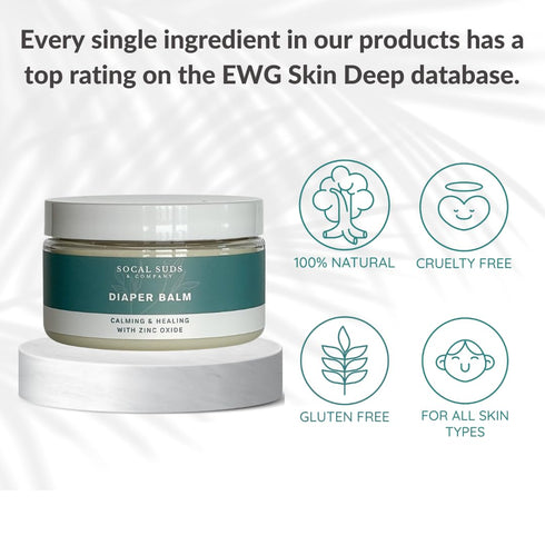 4oz SoCal Suds & Company Natural Bottom Balm, Gentle Care for Sensitive Baby Skin with Shea Butter, Sunflower Oil