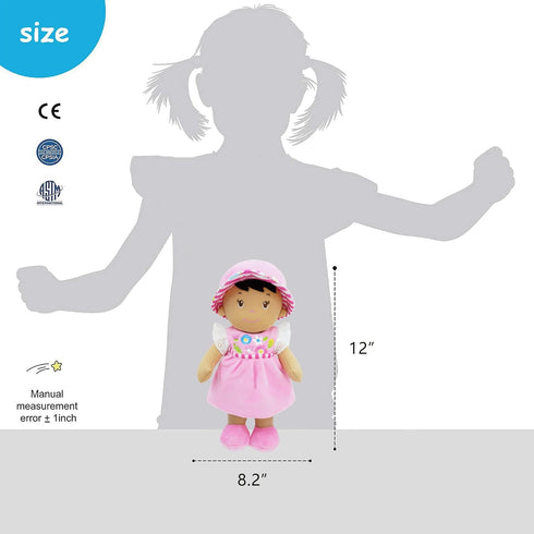 June Garden 12" Soft Dolly Malorie, Pink Dress - Stuffed Soft Baby Doll Gift for 1 2 3 Year Old Girls