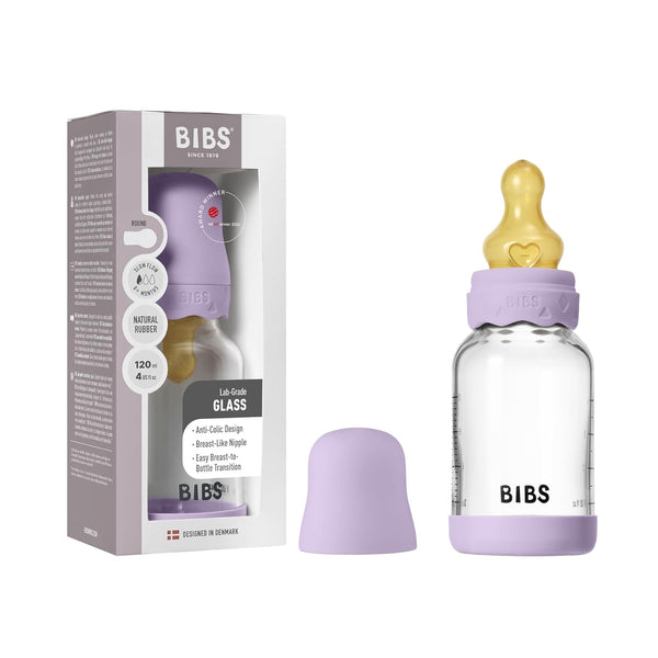 BIBS Boheme Baby Glass Bottle 4 oz /120 ml. Anti-Colic. Round Natural