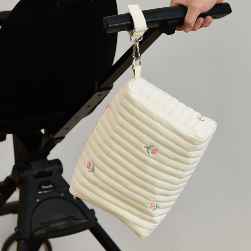 Baby Stroller Storage Bag, Diaper Organizer Pouches, Embroidered Mommy Bag for Outdoor Infant Carriages
