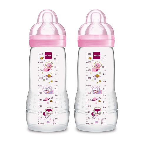 MAM Easy Active Baby Bottles 11oz with Fast Flow Skinsoft Silicone Nipple for 4+ Months Baby