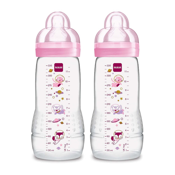 MAM Easy Active Baby Bottles 11oz with Fast Flow Skinsoft Silicone Nipple for 4+ Months Baby
