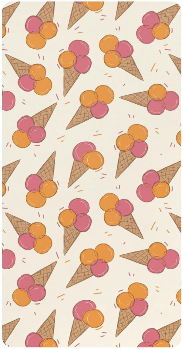 Jynexis Ice Cream White Yellow Pattern Baby Crib Sheets, Cotton Fitted Crib Sheet,