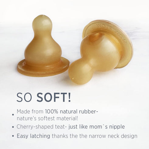 0+ Two-Pack (4 Oz) HEVEA Standard Neck Glass Baby Bottles - Natural Rubber Medium Flow Nipples - Anti Colic Baby