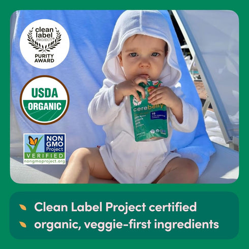 Cerebelly Baby Food Pouches, Organic Kale Sweet Potato Apple, 4 oz, Pack of 6, Healthy Toddler Snacks