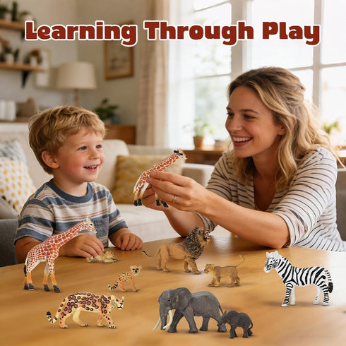 BOLZRA 14 Playset Safari Zoo Animals Figures Toys, Piece Realistic Jungle Animal Figurines, African Wild Plastic
