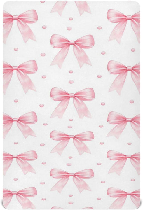 Caikeny Fitted Crib Sheet for Boys Girls Coquette Polka Dots Pink Bow Baby