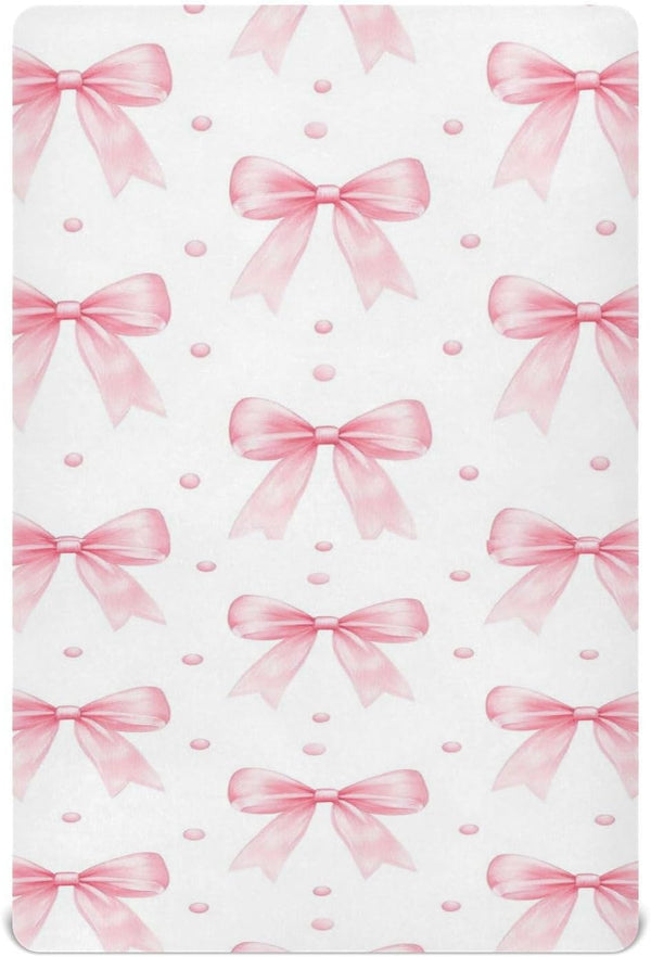 Caikeny Fitted Crib Sheet for Boys Girls Coquette Polka Dots Pink Bow Baby