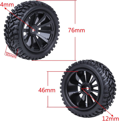 Hobbypark Rubber RC Car Tires & Wheel Rims, Outer Diameter 2.99 inch / 76mm, Foam Inserts (4-Pack).