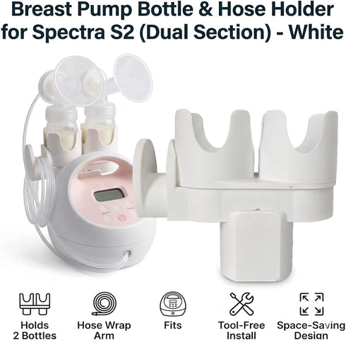 DMERHAC S2 Breast Pump Bottle & Hose Holder for Spectra New (Section)- Dual Bottle Organizer with Hose Wrap Arm
