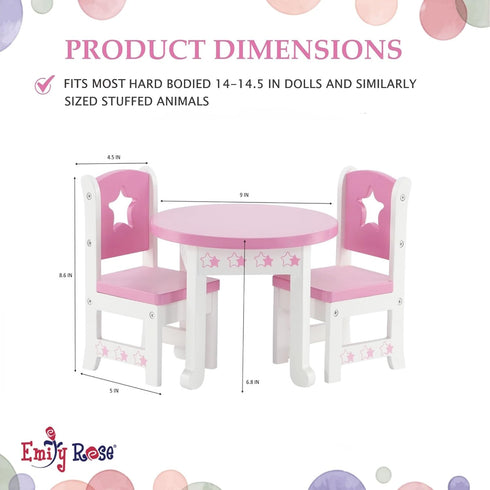 14 Set 2 14-15" Emily Rose Doll Dining - Pink & White Kitchen Table with Chairs - Star Collection Wooden Furniture