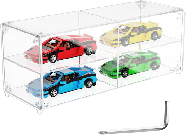 Beautyflier Acrylic Display Case for Lego Racing Sports Car Toy, 2-Layer Display Box for Collectibles Dustproof Showcase