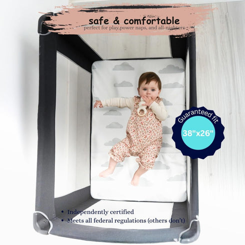 BaeBae Goods Pack (38"x26"x1.5"), Pack Pack w/2 and Play Mattress Pad for Playpen Pad, Playard Mattress for and Play, N