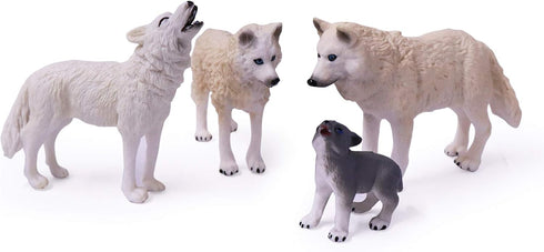 UANDME 4pcs Wolf Toy Figurines Set, Arctic Wolf Family Cake Topper Toy Gift for Kids (White)