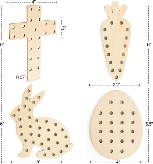 Set 4 Easter Basket Stuffers - Easter Basket Essentials - of Wooden Lacing Card Toys - Gifts for Girls Boys Teens