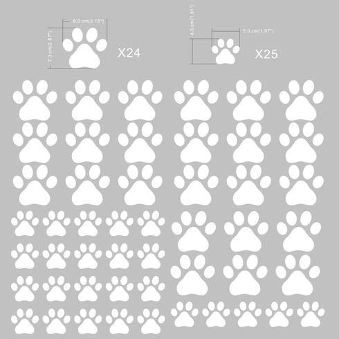 49 Pieces/Set Dog Paws Wall Decals - Vinyl Pawprints Sticker Animal Footprint Wall Art for Kids Nursery Bedroom (White)