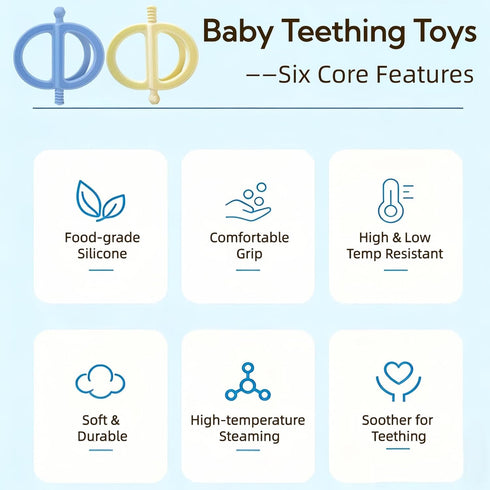 uwsic 2-Pack 3-18 Baby Teething Toys, Food Grade BPA-Free Silicone Baby Teether for Months, Ring-Shaped Teething Toy