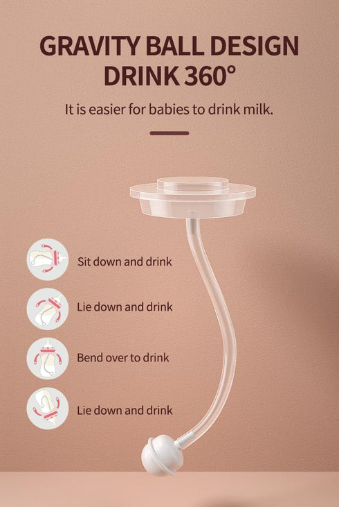 12+ Pink/2Pack/9oz Oberni Baby Bottles, Weighted Straw Toddler Milk Bottles with Non-Slip Handle, Size + Variable Fast