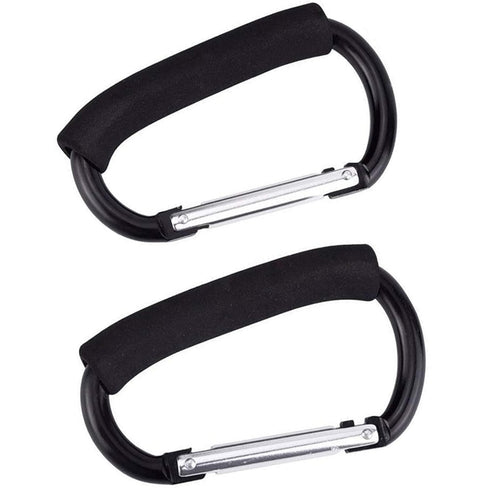 Aubcee 2 Packs Large Stroller Hooks, Aluminum Grocery Bag Handle Organizer Hook or Diaper Bags Holder- Black