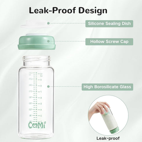 4 Packs,10oz Pumps&Nipples(4 COMI Wide Neck Glass Breastmilk Collection n Storage Bottle, with Screw Ring Sealing