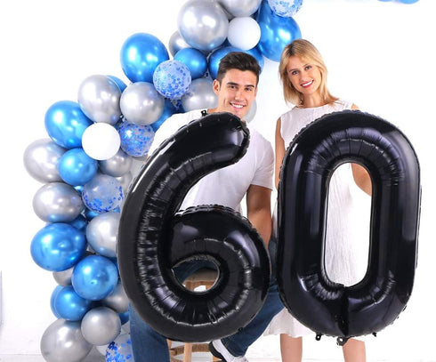 Black 60 Number Balloons, Giant Jumbo Foil Mylar Helium Balloons, Party Decoration Supplies for 60th Birthday
