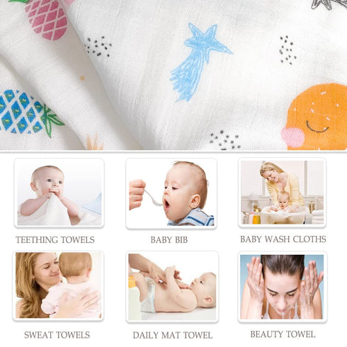 6Pack 10"X10" norinori Baby Msulin Washcloths Newborn Face Towel - Baby Muslin Burp Cloths Soft Absorbent Natural