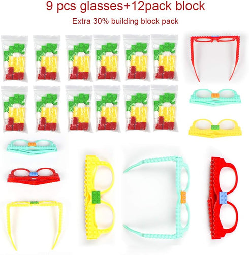 Woby Party Favor for Kids, Building Block Glasses DIY Stacking Block Bricks Party Glasses, 9 Pcs