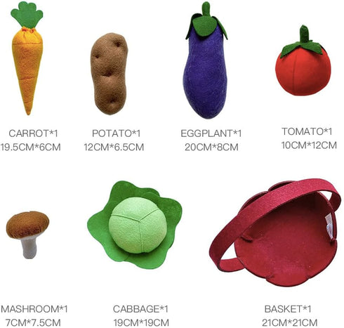 Felt Food Vegetable Set, Toddler Vegetable Basket with Soft Plush Pretend Play Food, Carrier, for Ages 3+
